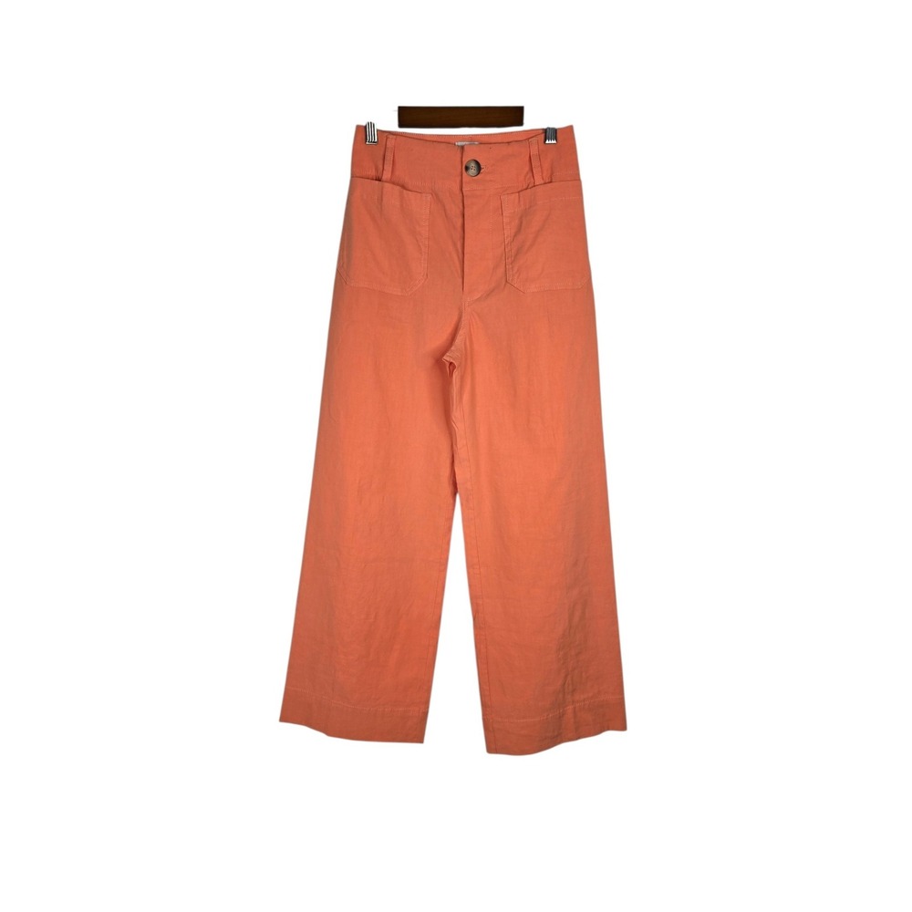 Maeve The Colette Pants Women 25 Orange Wide Leg Cropped High Rise Linen Viscose